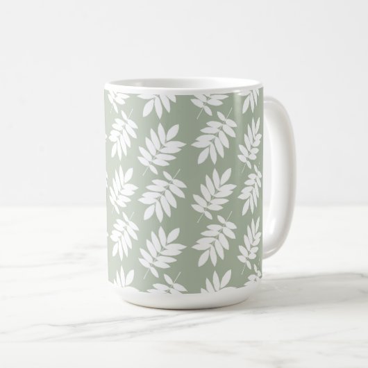 Elder Leaf Muster Weiß auf Grün Kaffeetasse (VorderseiteRechts)