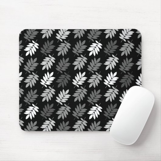 Elder Leaf Rpt Pattern Black White Grey Mousepad (Mit Mouse)