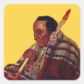 Elder Native American Male Feather Peace Pipe Quadratischer Aufkleber (Vorderseite)