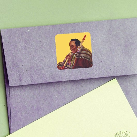 Elder Native American Male Feather Peace Pipe Quadratischer Aufkleber