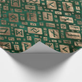 Elder Runes - Futhark Pattern Gold auf Malachite # Geschenkpapier (Ecke)