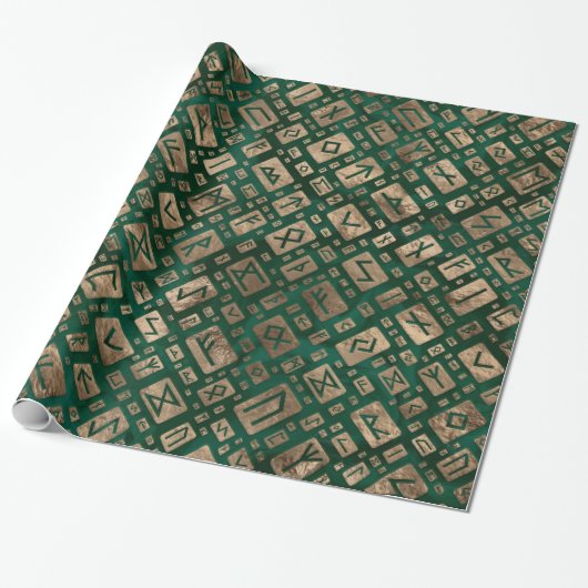 Elder Runes - Futhark Pattern Gold auf Malachite # Geschenkpapier (Ungerollt)
