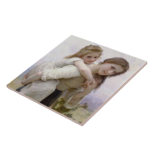 Elder Sister gibt jüngere Schwester Piggyback Ride Fliese (Seite)