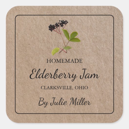 Elderberry Jam Square Kraft Papier Label Quadratischer Aufkleber (Vorderseite)