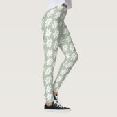Elderblattmuster Weiß auf Grün Leggings (Rechts)