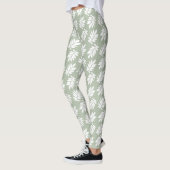 Elderblattmuster Weiß auf Grün Leggings (Links)