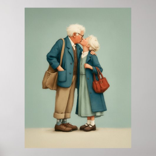 Elderly Couple Sharing Tender Kiss Poster (Vorne)