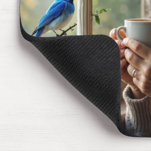 Elderly Woman Watching a Bluebird Mousepad (Ecke)