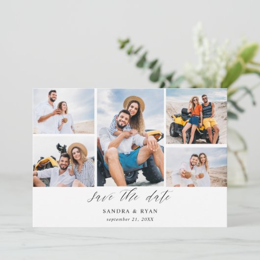 Ele Chic 5 Multi-Foto Save the Date (Stehend Vorderseite)