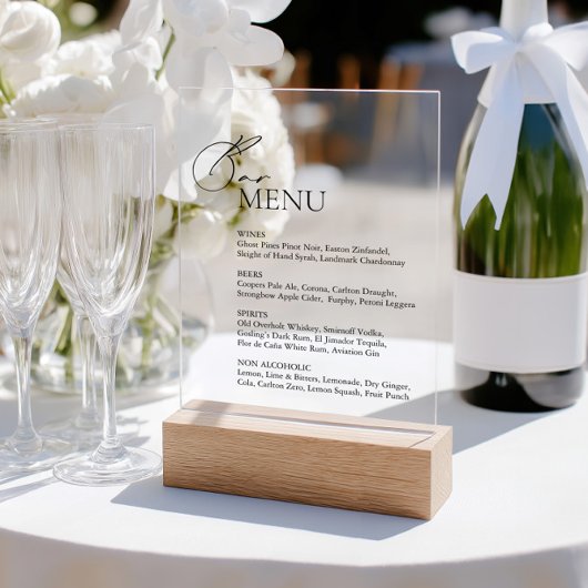 Eleagnt Modernes Bar Menu Wedding Akryllische Zeic Acrylschild