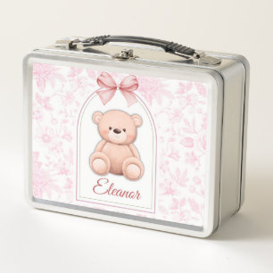 Eleanor Benutzerdefiniertes rosa Teddy-Bär-Kinde Metall Brotdose