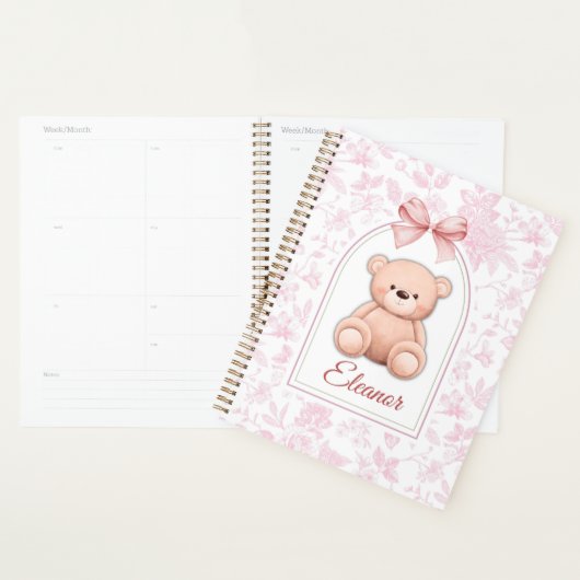 Eleanor | Benutzerdefiniertes rosa Teddy-Bär-Kinde Planer (Anzeige)
