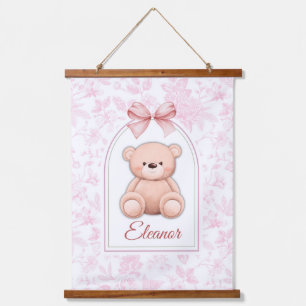 Eleanor Benutzerdefiniertes rosa Teddy-Bär-Kinde Wandteppich Mit Holzrahmen