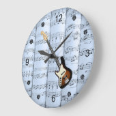 Elec Guitar ~ Rolled Sheet Music ~ Blue Tint Back~ Große Wanduhr (Winkel)