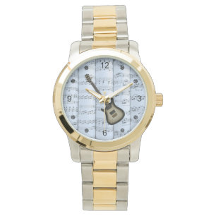 Elec Guitar~Rollsheet Music~Blue Tint Back ~ Armbanduhr