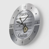 Elec Guitar~Sheet Music~Brushed Silver Color~ Große Wanduhr (Winkel)