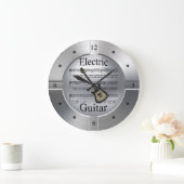 Elec Guitar~Sheet Music~Brushed Silver Color~ Große Wanduhr (Zuhause)