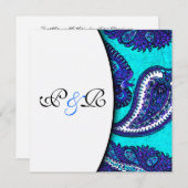 Electric Aqua Paisley Wedding Einladung (Vorne/Hinten)