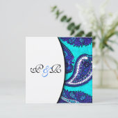 Electric Aqua Paisley Wedding Einladung (Stehend Vorderseite)
