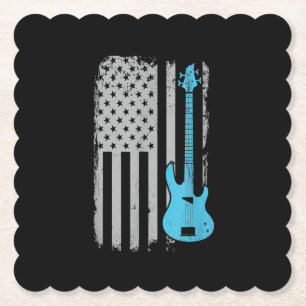 Electric Bass Guitar Player American Flag Musiker Untersetzer