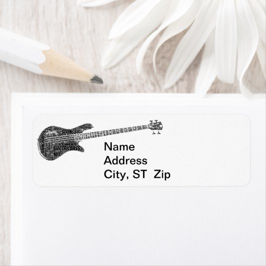 Electric Bass Shaped Word Art Black Text (Insitu)