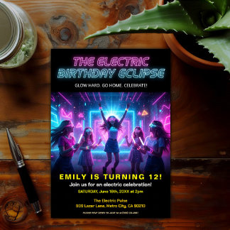 Electric Birthday Neon Glow Party Einladung