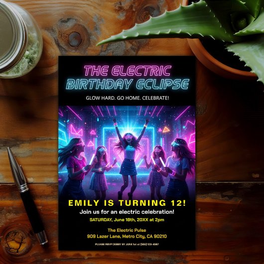 Electric Birthday Neon Glow Party Einladung