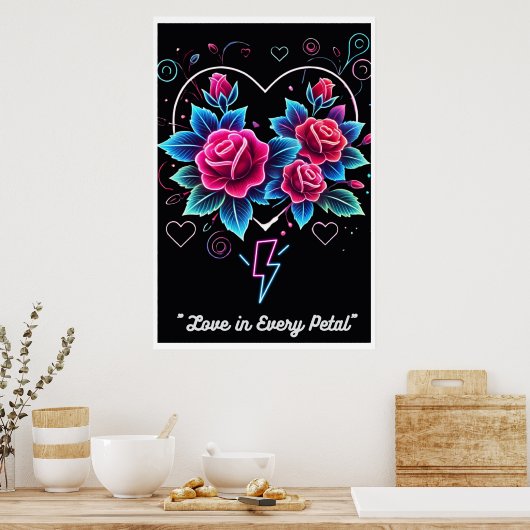 "Electric Bloom: Neon Liebe Symphony" Poster (Küche)