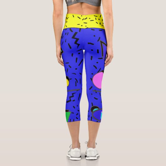 Electric Blue 80er Memphis Abstrakt Style Retro Capri Leggings (Rückseite)