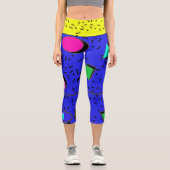 Electric Blue 80er Memphis Abstrakt Style Retro Capri Leggings (Vorderseite)