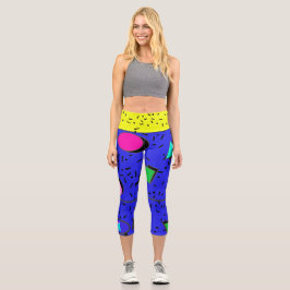 Electric Blue 80er Memphis Abstrakt Style Retro Capri Leggings