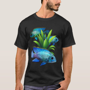 Electric Blue Acara Cichlids Aquarium Fisch Kunst T-Shirt