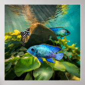Electric Blue Acara Cichlids Zebra Pleco Fischkuns Poster (Vorne)