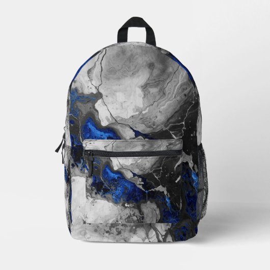 Electric Blue, Black and Grey Marble print Bedruckter Rucksack (Vorderseite)
