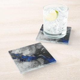 Electric Blue, Black and Grey Marble print Glasuntersetzer