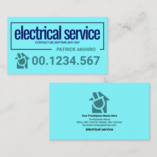 Electric Blue Bold Border Frame Electrical Service Visitenkarte (Vorne/Hinten)