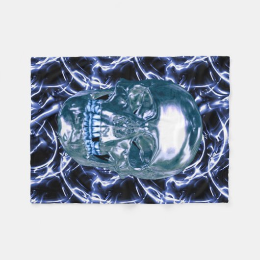 Electric Blue Chrome Skull Fleece Blanket (Vorderseite (Horizontal))