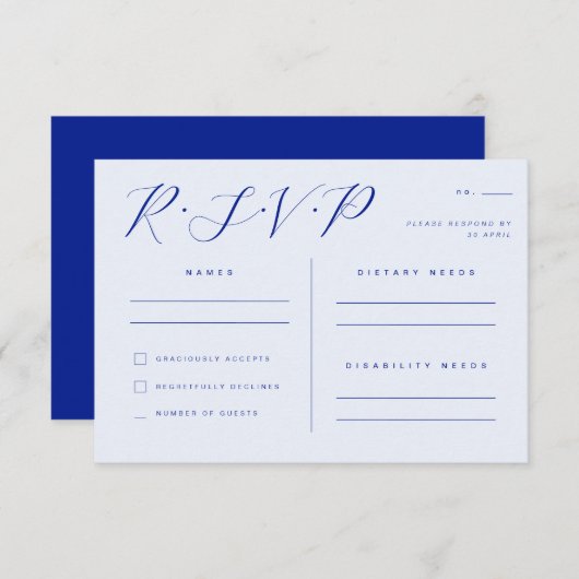 Electric Blue Elegant Minimalistisch Wedding RSVP Einladung (Vorne/Hinten)