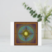 Electric Blue Energy Bursts Mandala Design Gold Sq Postkarte (Stehend Vorderseite)