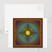 Electric Blue Energy Bursts Mandala Design Gold Sq Postkarte (Vorne/Hinten)