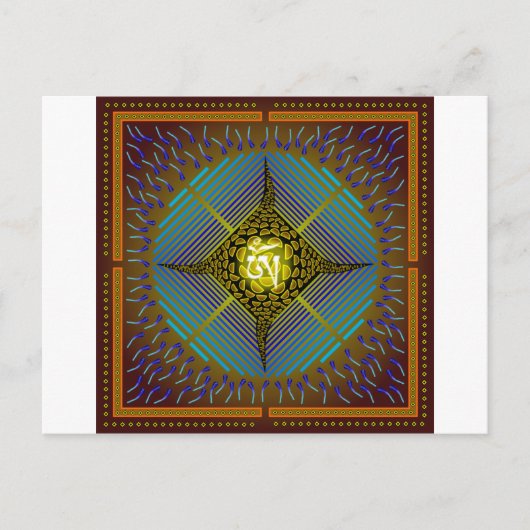 Electric Blue Energy Bursts Mandala Design Gold Sq Postkarte (Vorderseite)