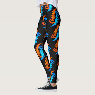 Electric Blue Fiery Orange Japanisch gestrichene F Leggings