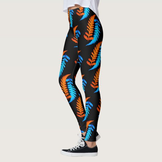 Electric Blue Fiery Orange Japanisch gestrichene F Leggings (Links)