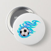 Electric Blue Flaming Soccer Ball Sports Button (Vorne & Hinten)