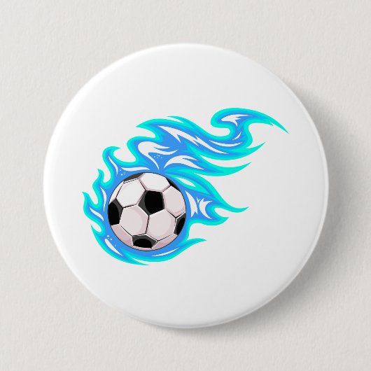 Electric Blue Flaming Soccer Ball Sports Button (Vorderseite)