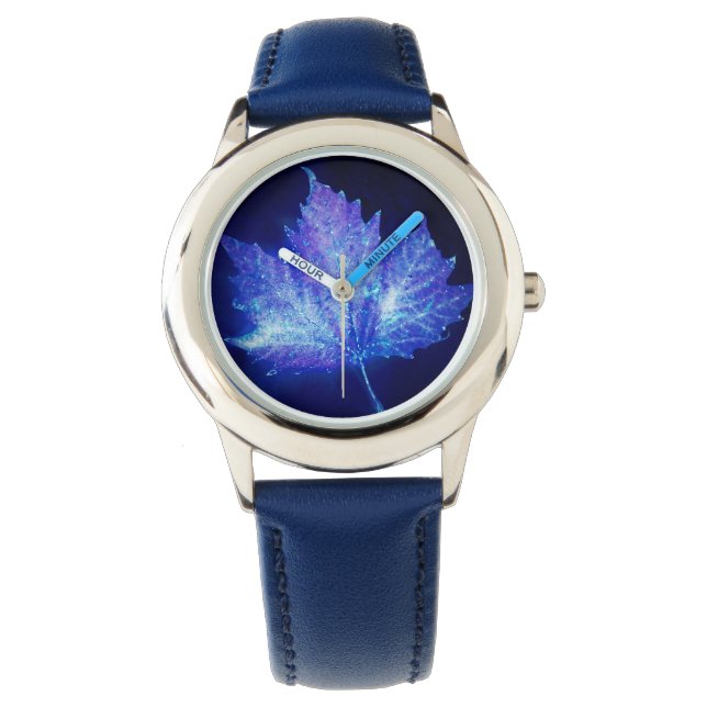 Electric Blue Glow Leaf Armbanduhr (Vorderseite)
