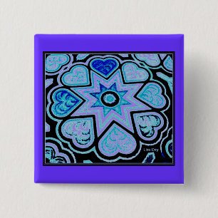 Electric Blue Hearts & Stars Square Button