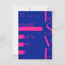 Electric Blue Hot Pink Trendy Modern Wedding RSVP Einladung
