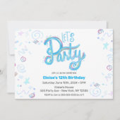 Electric Blue Let's Party Einladung (Vorderseite)