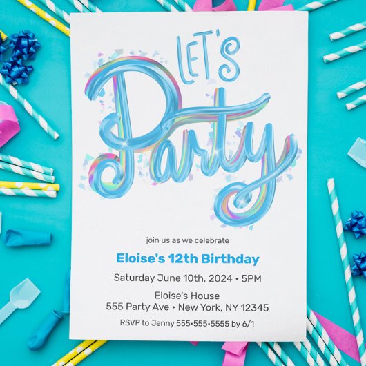 Electric Blue "Let's Party" Modern & farbenfroh Einladung